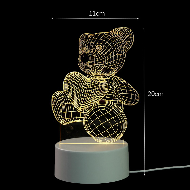 3D LED нощна лампа в три варианта - Мече, Сърце и Китара - 3DLamp